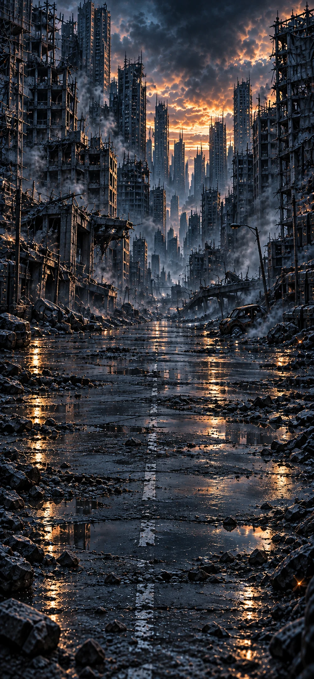 An abandoned city after the rain